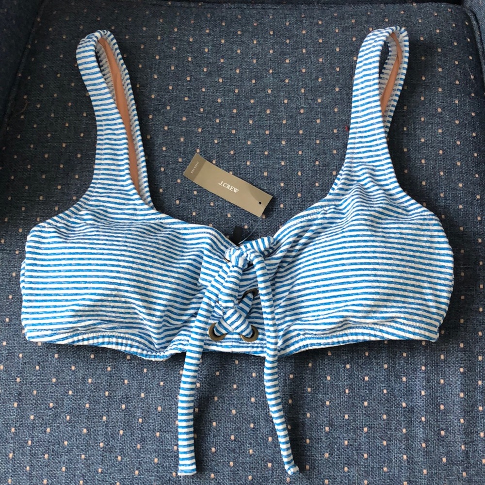 J Crew NWT blue striped swimsuit top